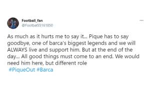 "So sehr es mir auch weh tut, es zu sagen... Pique muss gehen. Er ist einer der größten Barca-Legenden und wir werden ihn immer unterstützen. Aber alle guten Dinge gehen zu Ende. Wir würden ihn hier brauchen, aber in einer anderen Rolle."