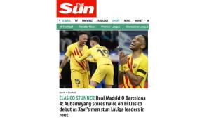 The Sun: "Barcelona schockt Real im Clasico. Pierre-Emerick Aubameyang war on fire."