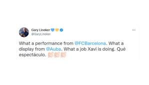 Gary Lineker (Ex-Fußballprofi und heutiger TV-Experte): "Was für eine Leistung vom FC Barcelona. Was für ein Auftritt von Aubameyang. Was für ein Job, den Xavi macht. Was für ein Schauspiel."