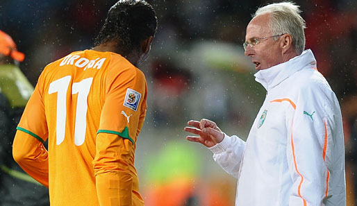 Der Coach und sein Superstar: Eriksson (r.) wechselte Drogba in der 66. Minute ein