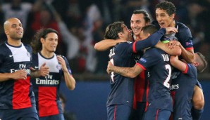 Youngster Marquinhos (r.) mit seinen Star-Kollegen Zlatan Ibrahimovic und Co.