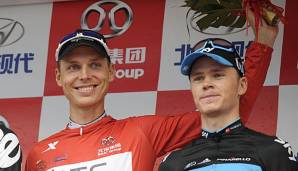 Tony Martin und Chris Froome auf einer Siegerehrung der Tour of Bejing