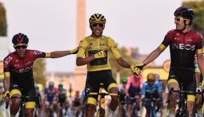 Der Kolumbianer Egan Bernal (mitte) hat die Tour de France im vergangenen Jahr gewonnen.