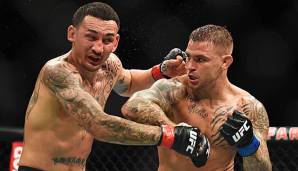 Max Holloway (l.) verliert den Kampf um den Interims-Titel der Leichtgewichtsklasse bei der UFC 236 gegen Dustin Poirier.