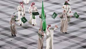Auch Saudi-Arabien schickte eine Fahnenträgerin und einen Fahnenträger ins Rennen. Durchaus bemerkenswert.