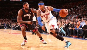 LeBron James (l.) und Carmelo Anthony lieferten sich wieder ein spektakuläres Duell