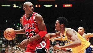 Michael Jordan im Duell mit dem jungen Kobe Bryant.