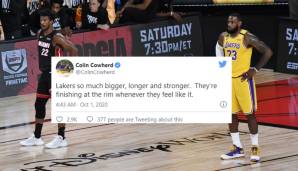 Colin Cowherd (FOX Sports): "Die Lakers sind so viel größer, länger und stärker. Die schließen am Ring ab, wann immer sie wollen."