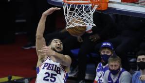 Platz 6: BEN SIMMONS | Team: Philadelphia 76ers | Alter: 25 | Gehalt: 33 Millionen Dollar | Stats 2020/21: 14,3 Punkte, 7,2 Rebounds und 6,9 Assists