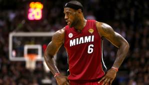 Platz 5: LEBRON JAMES | Team: Miami Heat | Plus/Minus: -32 in 39 Minuten in Spiel 3 der NBA Finals 2013 gegen die San Antonio Spurs (77:113)