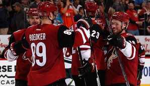 Die Arizona Coyotes feiern einen Sieg gegen Edmonton